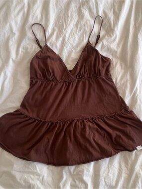 y2k Brown cotton tiered babydoll tank top